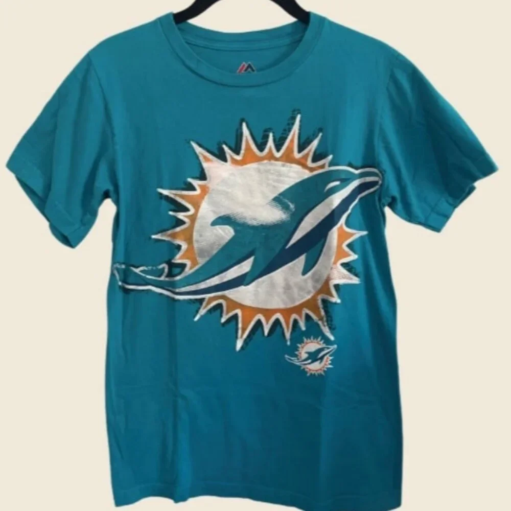 Majestic Miami Dolphins NFL Double Logo Graphic Tee Size S - Picture 1 of 4